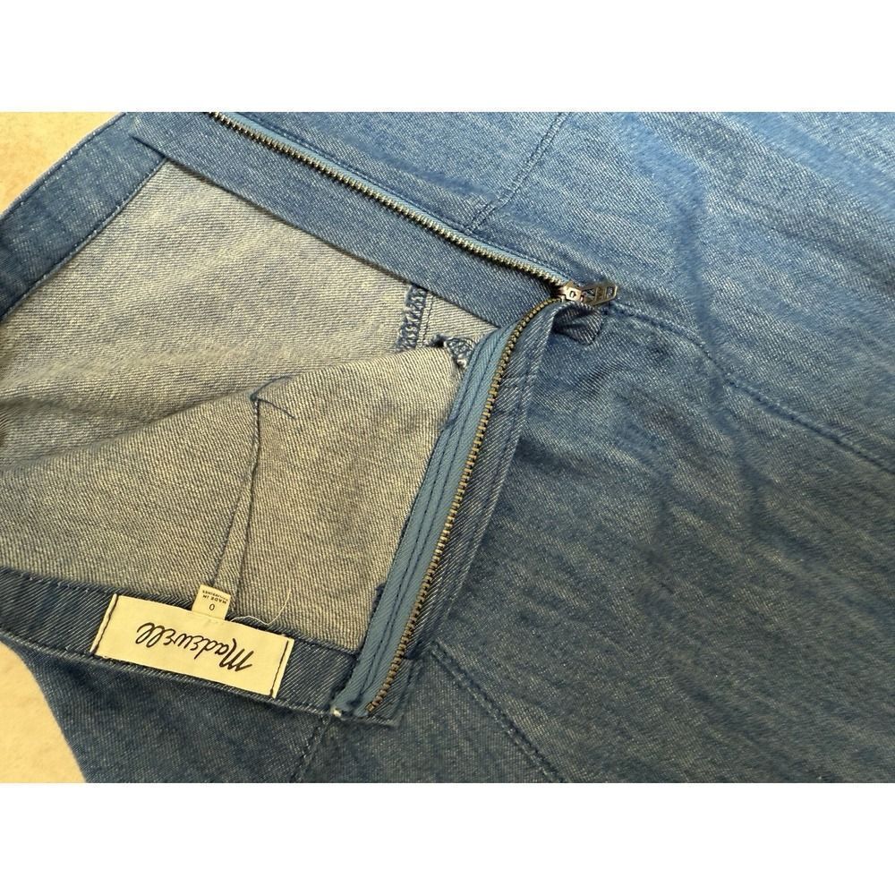 Madewell Linen Blend Blue Denim Jean Skirt Size 0 Zip Closure A-line Zipper - Picture 7 of 13